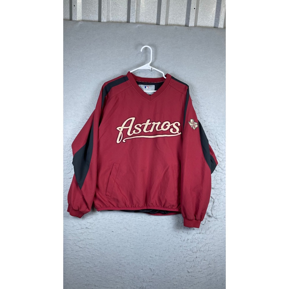 MLB Houston Astros Windbreaker Mens M Red Good V-Neck Pullover Embroidered Logo